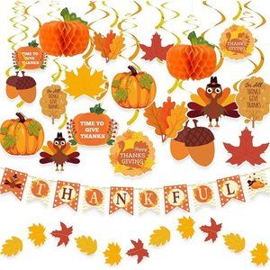 Set of 40 Thanksgiving Decorations, Pre-Assembled Thanksgiving Hanging Swirls